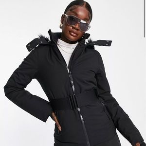 Black Ski Jacket with Faux Fur Hood